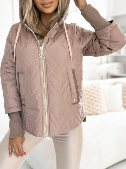 Women's Hooded Zipper Side Button Design Casual Coat