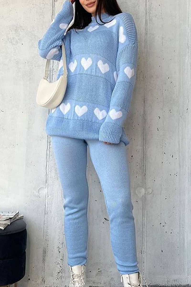 Women's Casual Love Knitted Two-piece Set blue