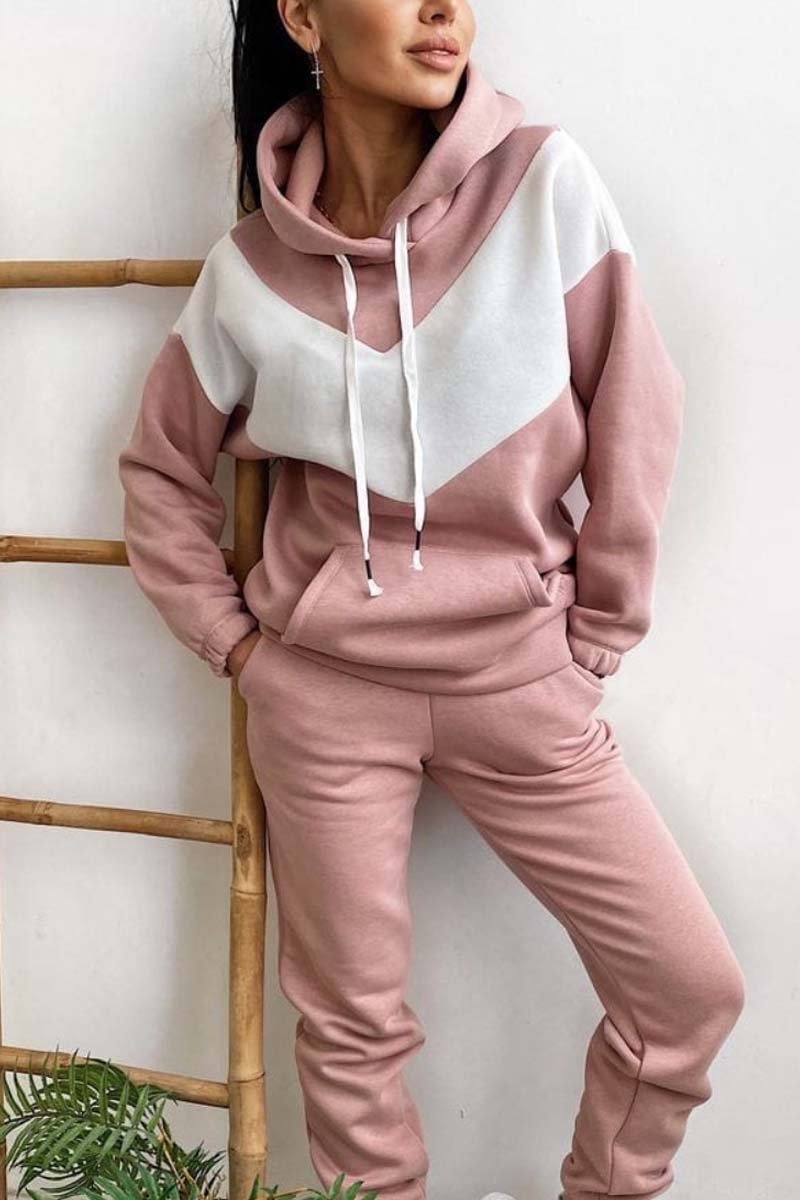 Women's Athleisure Contrast Color Sweatshirt Hooded Suit