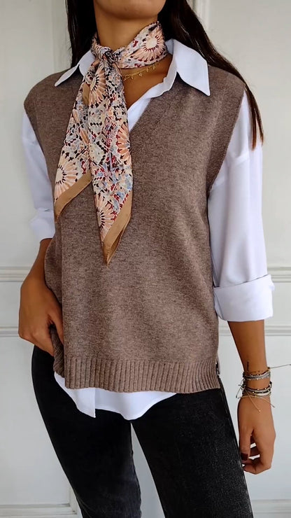 V-neck Knitted Vest brown