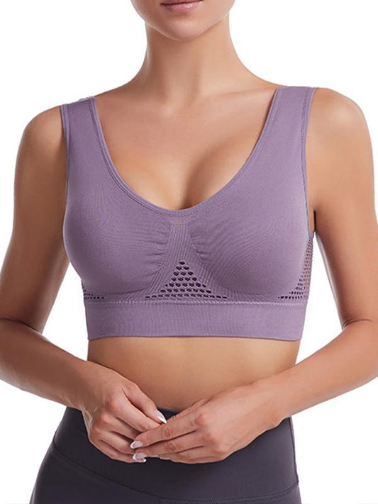 Women's Yoga Sports Underwear Hollow Mesh Vent purple