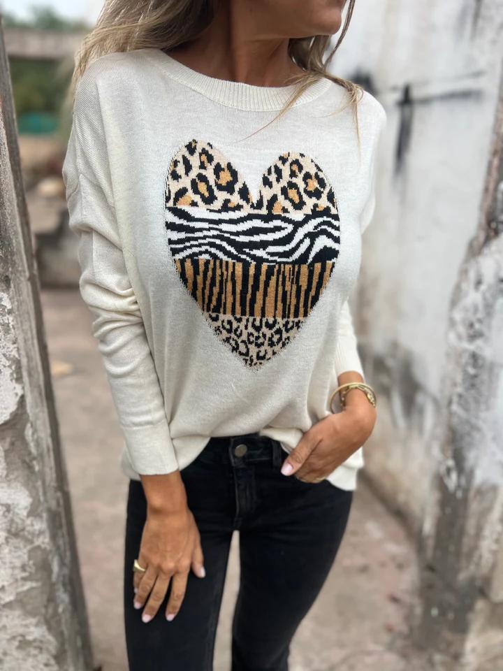 Casual Round Neck Love Print Top