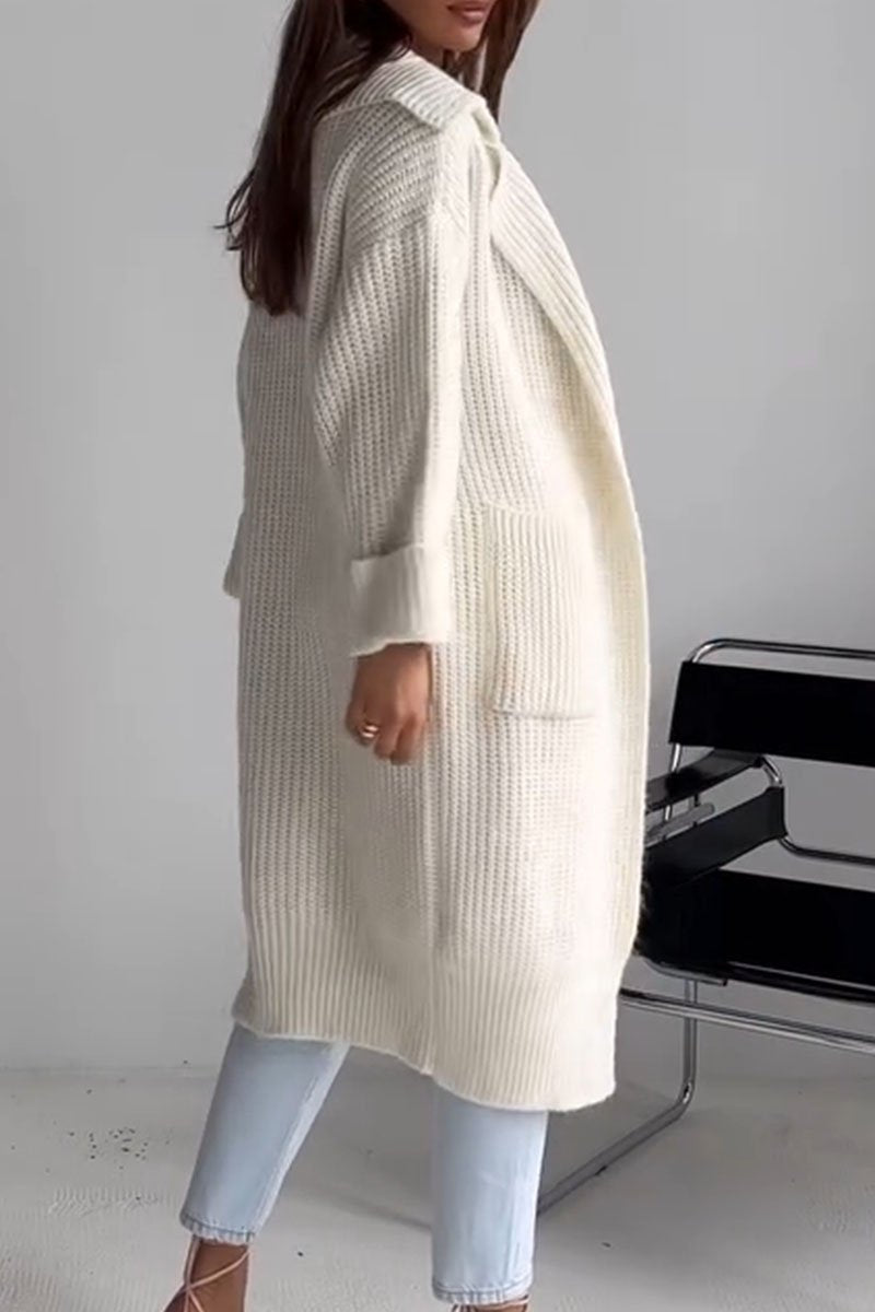 Solid Color Long Sleeve Sweater Long Coat