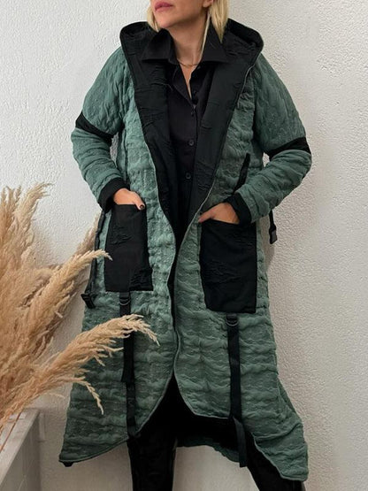 Women's Hooded Long Sleeve Waist Coat green