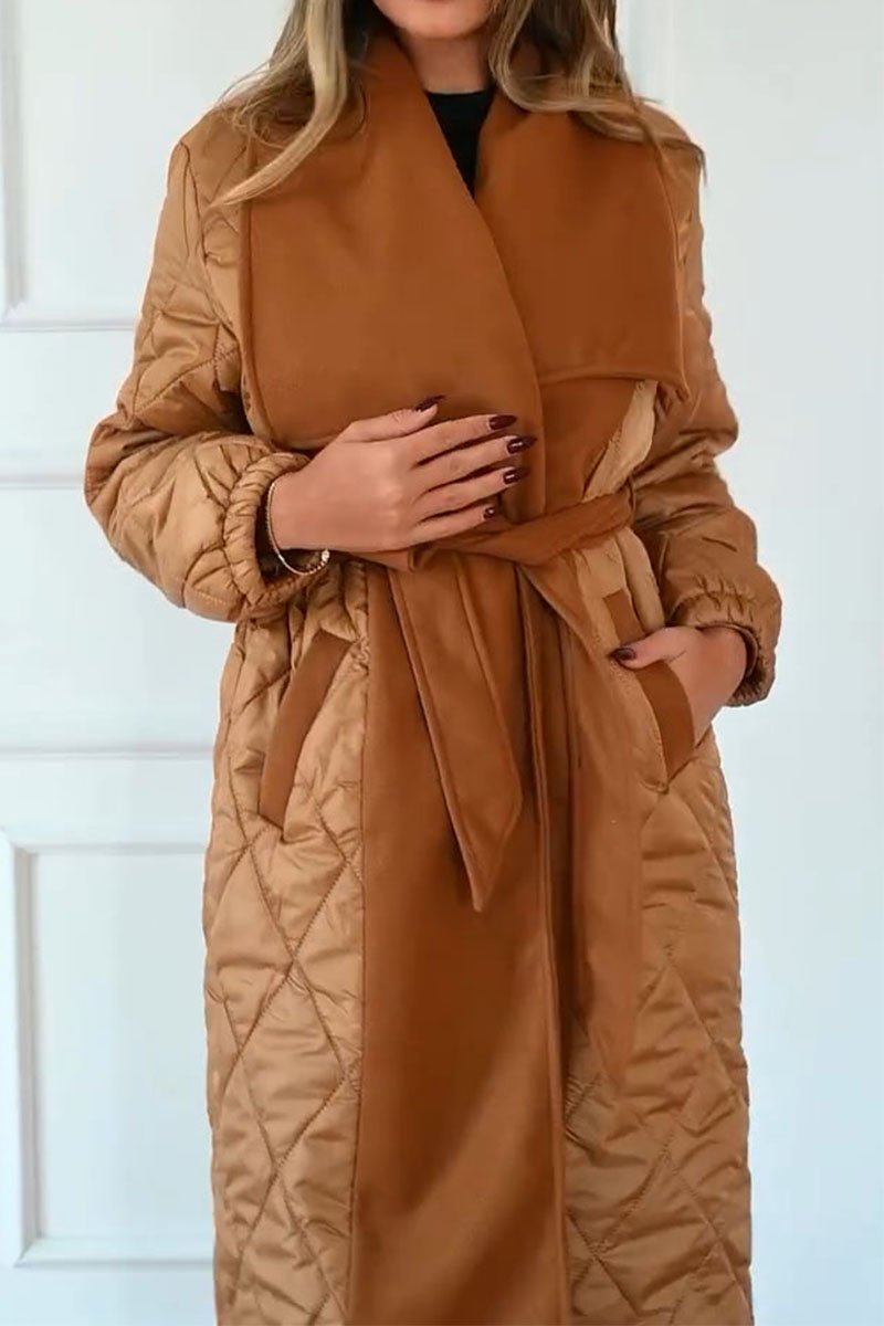 Women's Lapel Long Sleeve Patchwork Coat brown