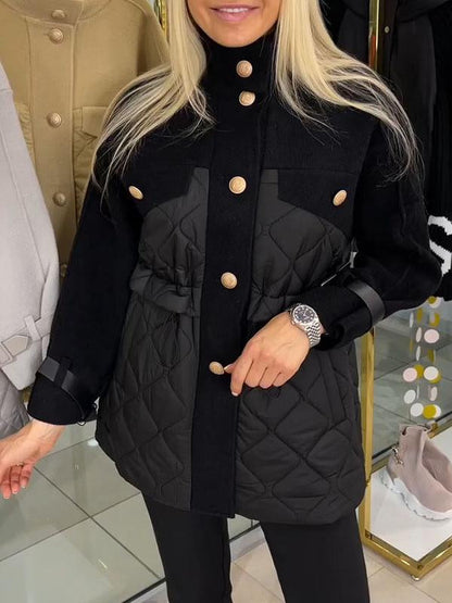 Women's Turtleneck Patchwork Cotton Coat black