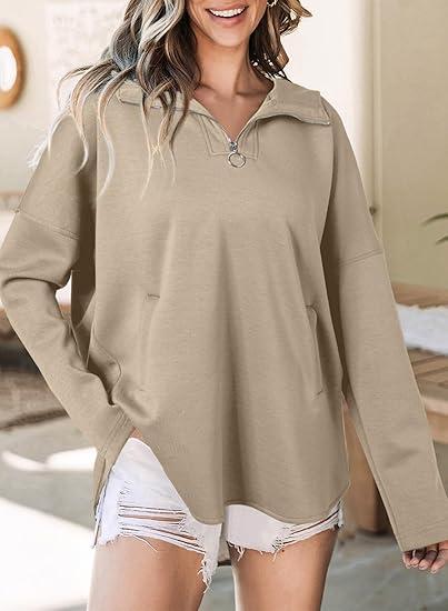 Women's Hooded Half-face Long-sleeved Casual Sweatshirt khaki