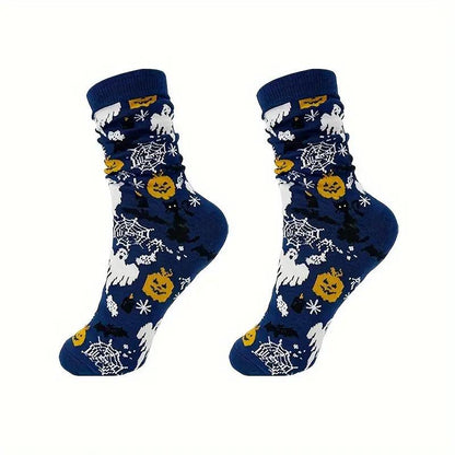 Men's and Women's Halloween Cartoon Print Casual Socks blue one size