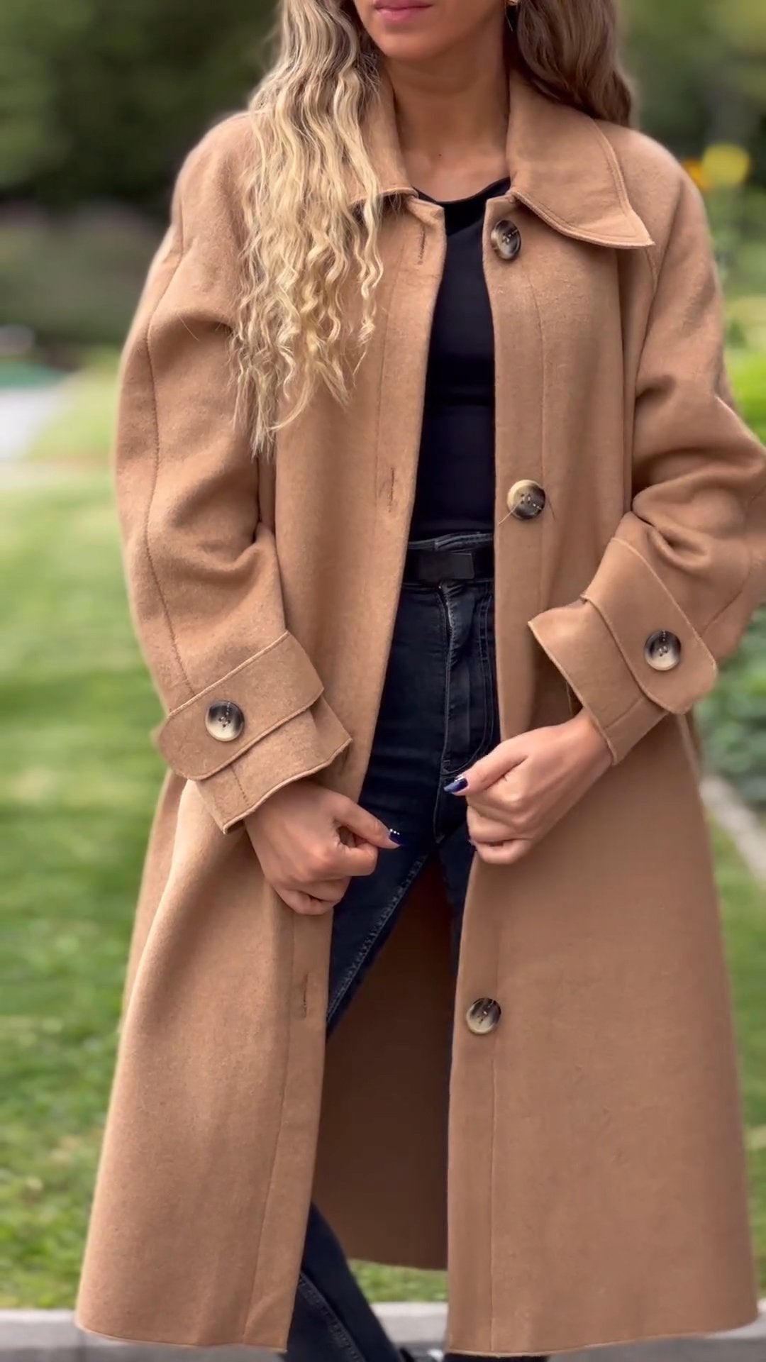 Women's Lapel Long Sleeve Casual Long Coat brown