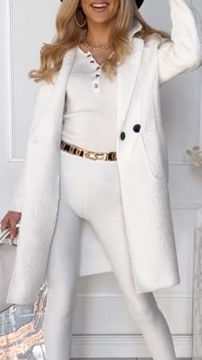 Women's Solid Color Lapel Long Coat white