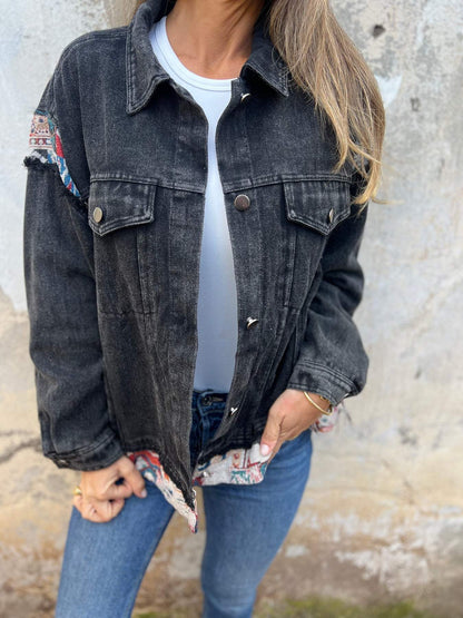 Women's Denim Patchwork Casual Jacket black