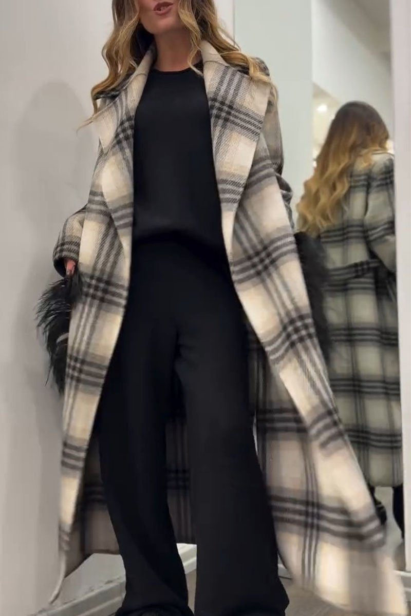 Women's Lapel Plaid Long Coat