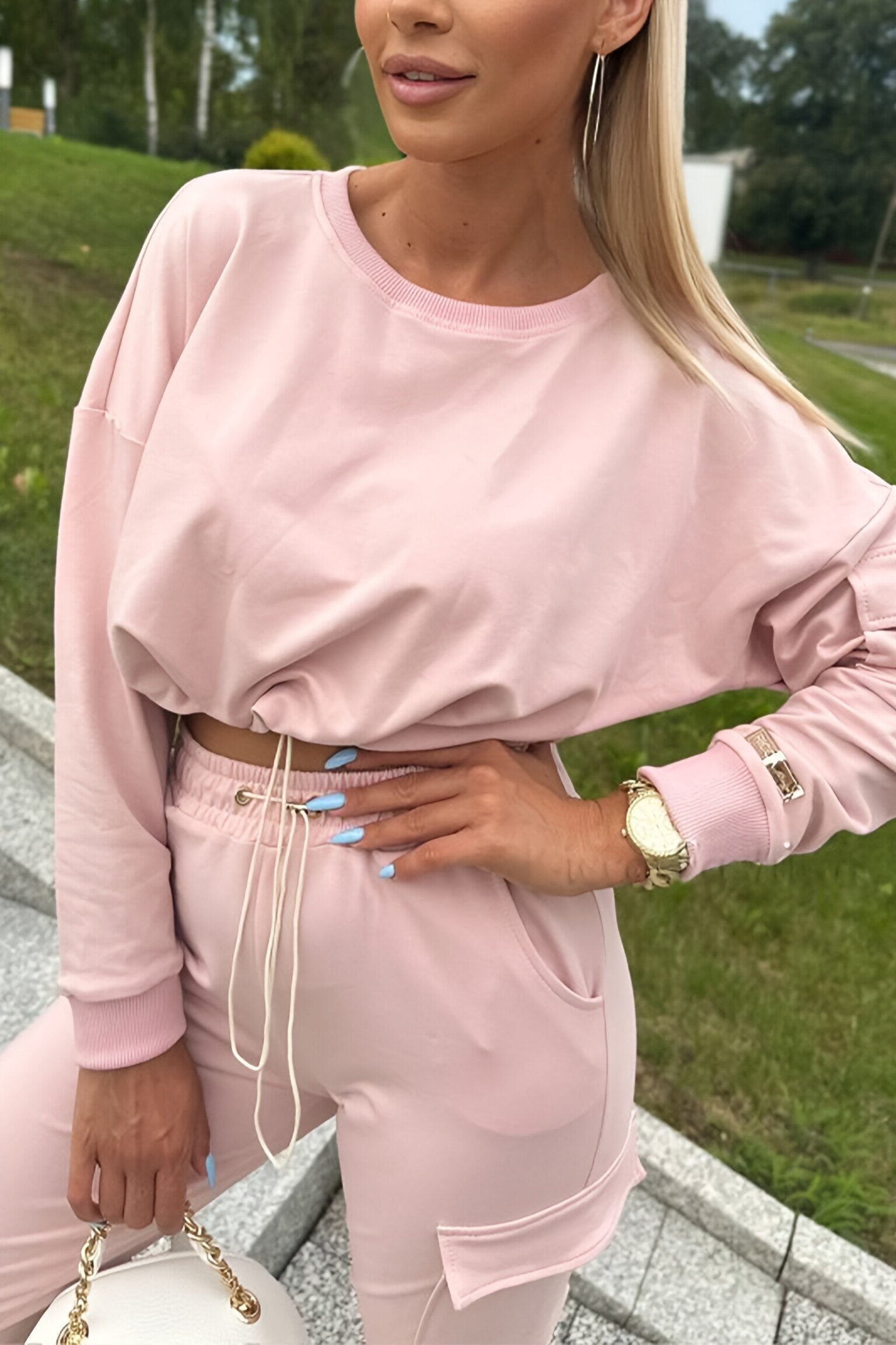 Women's Casual Round Neck Long Sleeve Two Piece Suit