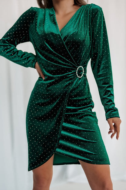 Women's Casual Solid Color Shiny Diamonds Elegant Dress green