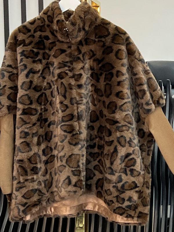 Women's Leopard Print Long Sleeve Coat brown