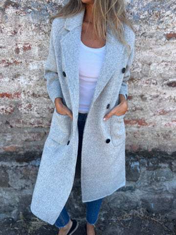 Casual Lapel Single-breasted Long Coat Gray