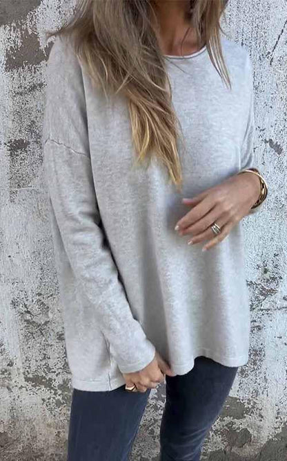 Women's Round Neck Solid Color Long Sleeved Top