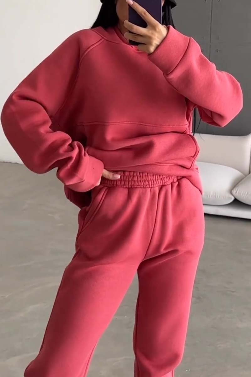 Women's casual solid color hooded sports sweatshirt suit