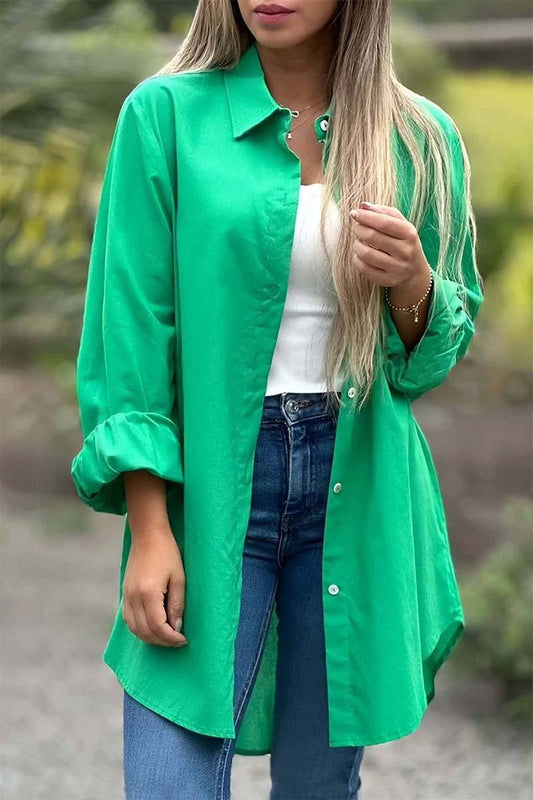 Women's Casual Solid Color Lapel Shirt Green