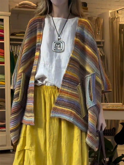 Women's V-neck Rainbow Knitted Cardigan yellow