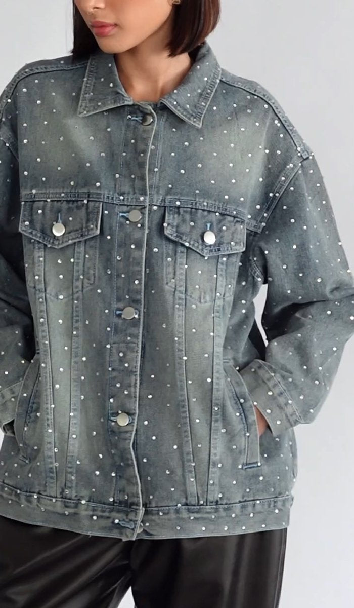 Women's Casual Lapel Single-breasted Shiny Denim Jacket