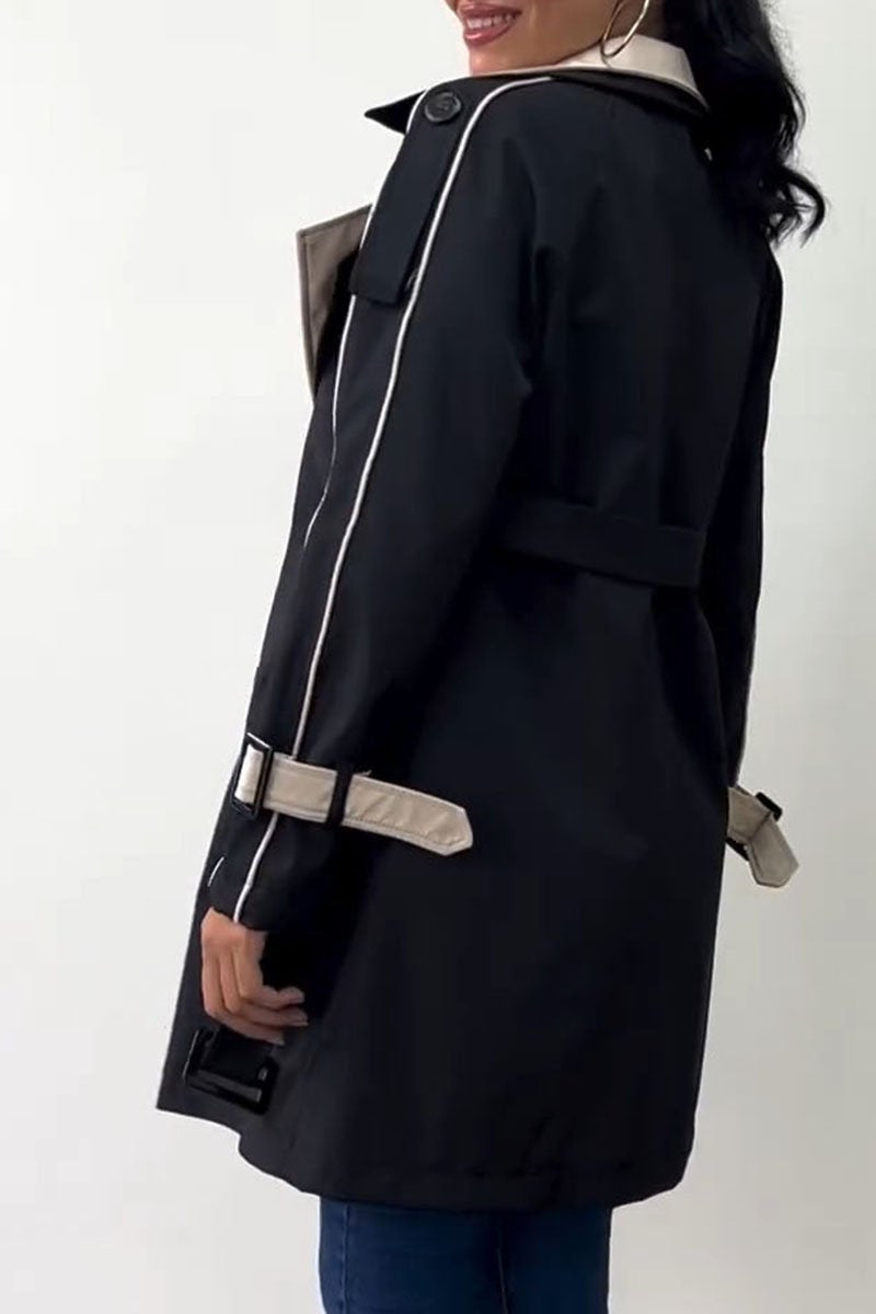 Women's Lapel Patchwork Long Coat