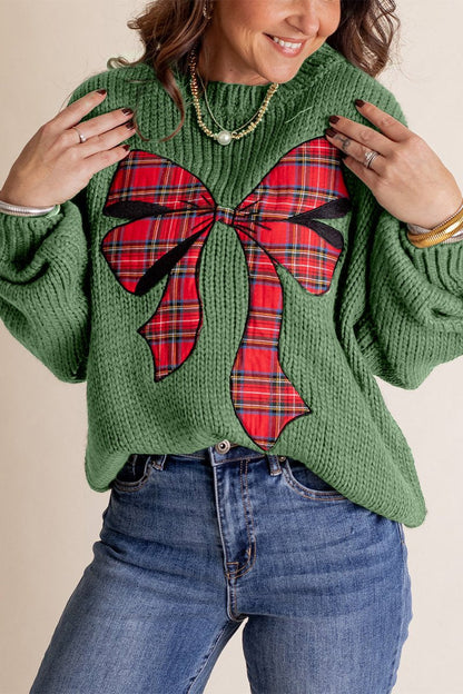 Women's Christmas Knitted Bow Sweater green