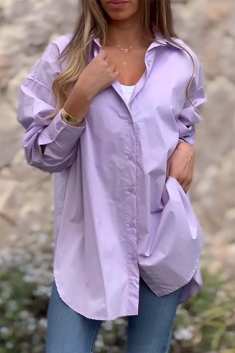 Women's Casual Solid Color Lapel Shirt Purple