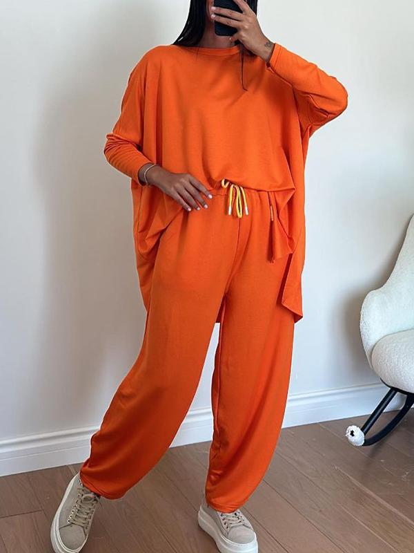 Women's Round Long Sleeve Loose Casual Suit orange