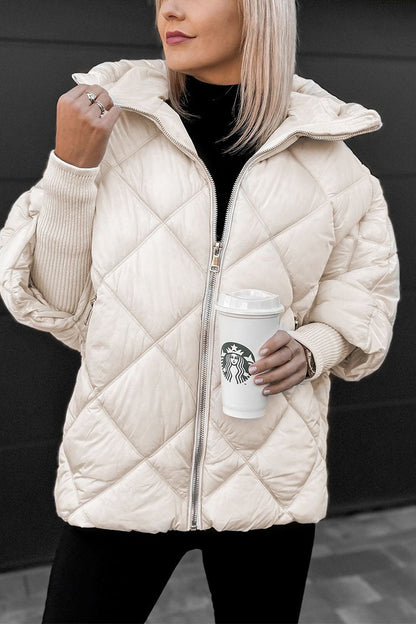 Women's Casual Hooded Autumn and Winter Jacket off-white