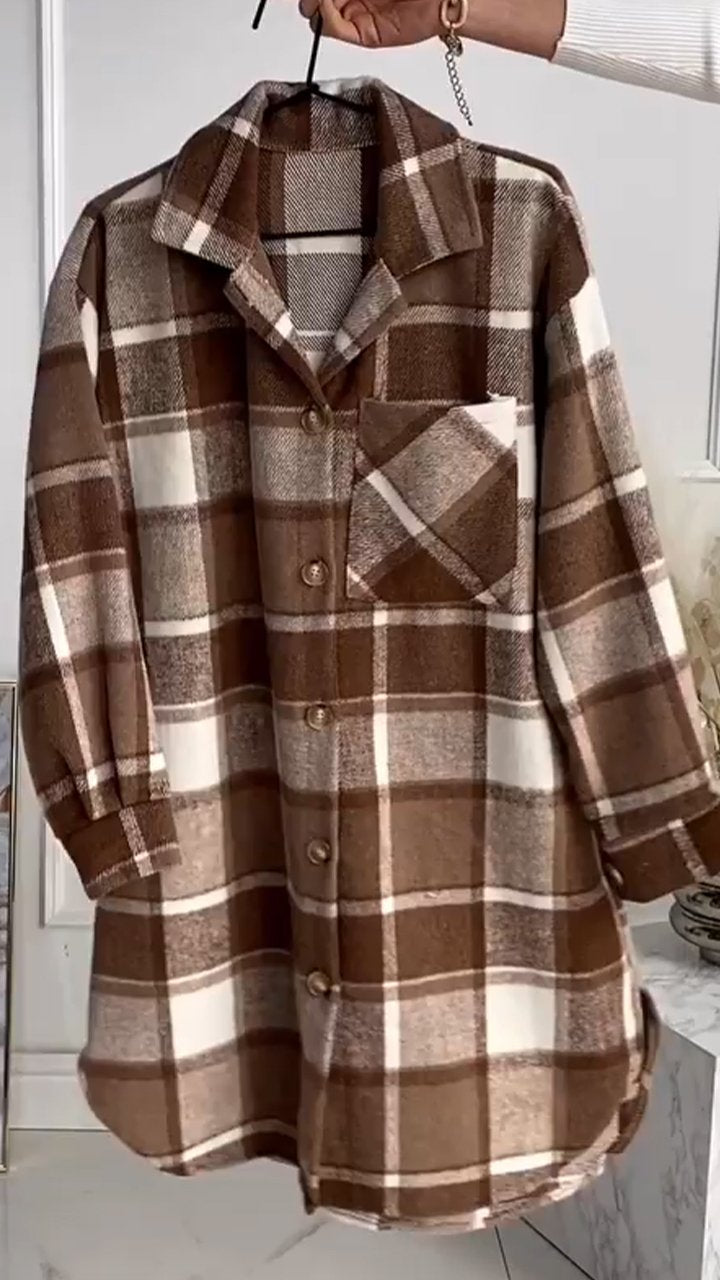 Women's Lapel Plaid Button Coat