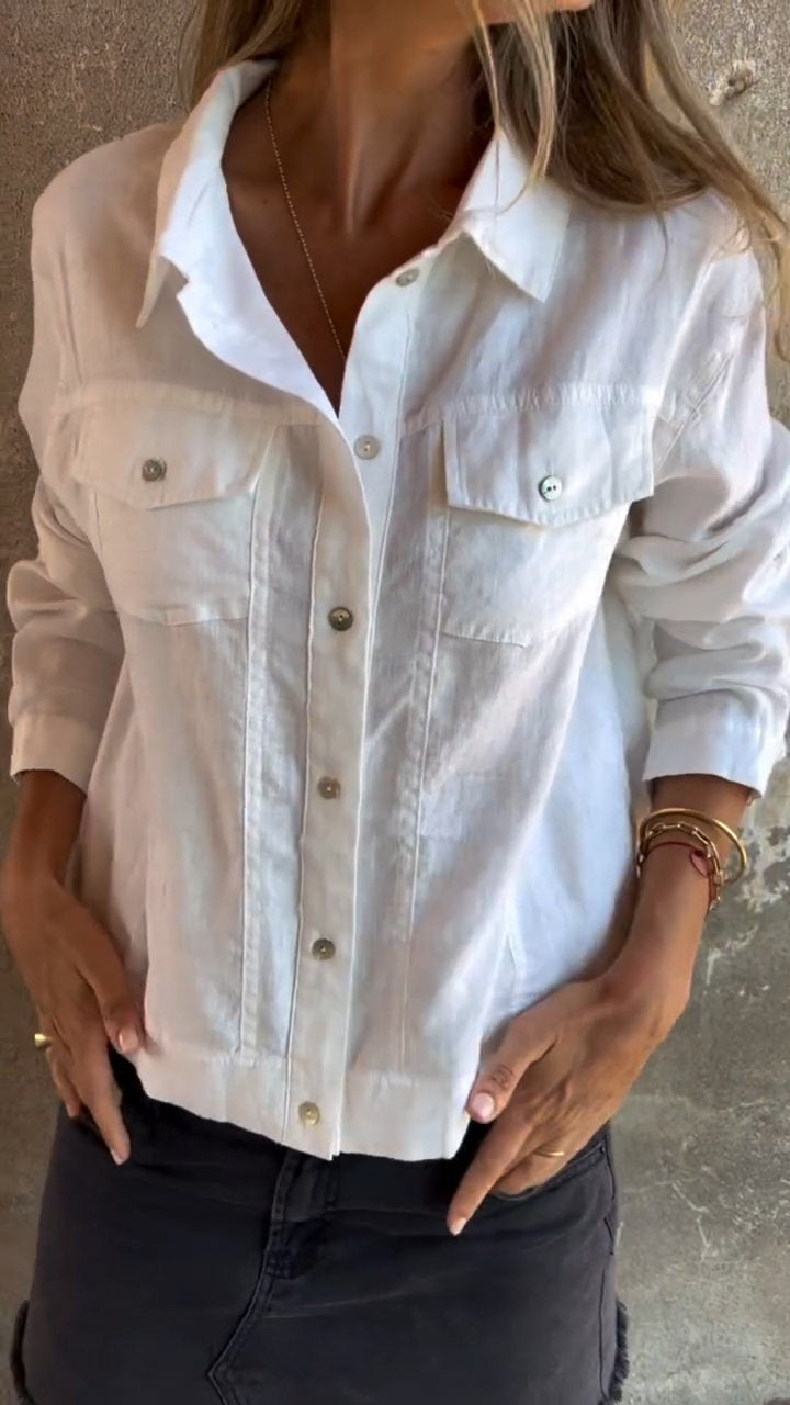 Casual Cotton and Linen Shirt white