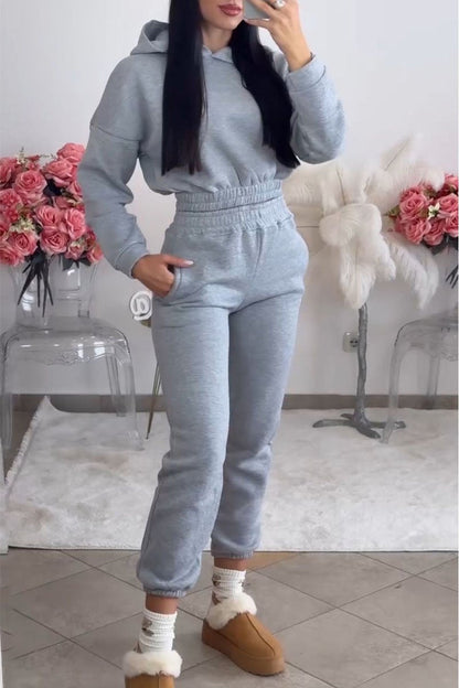 Women's Long Sleeve Hoodies Two Piece Set grey