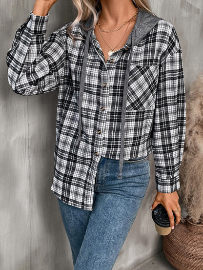 Women's Loose Plaid Casual Hooded Shirt