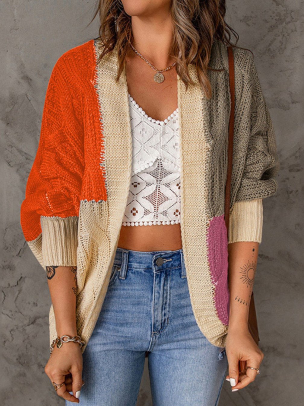 Women's Casual Colorblock Knitted Cardigan