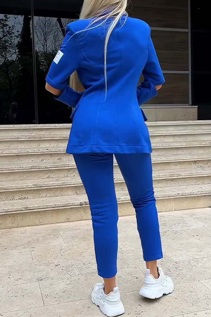 Women's Fashion Hollow Sleeve Solid Color Suit