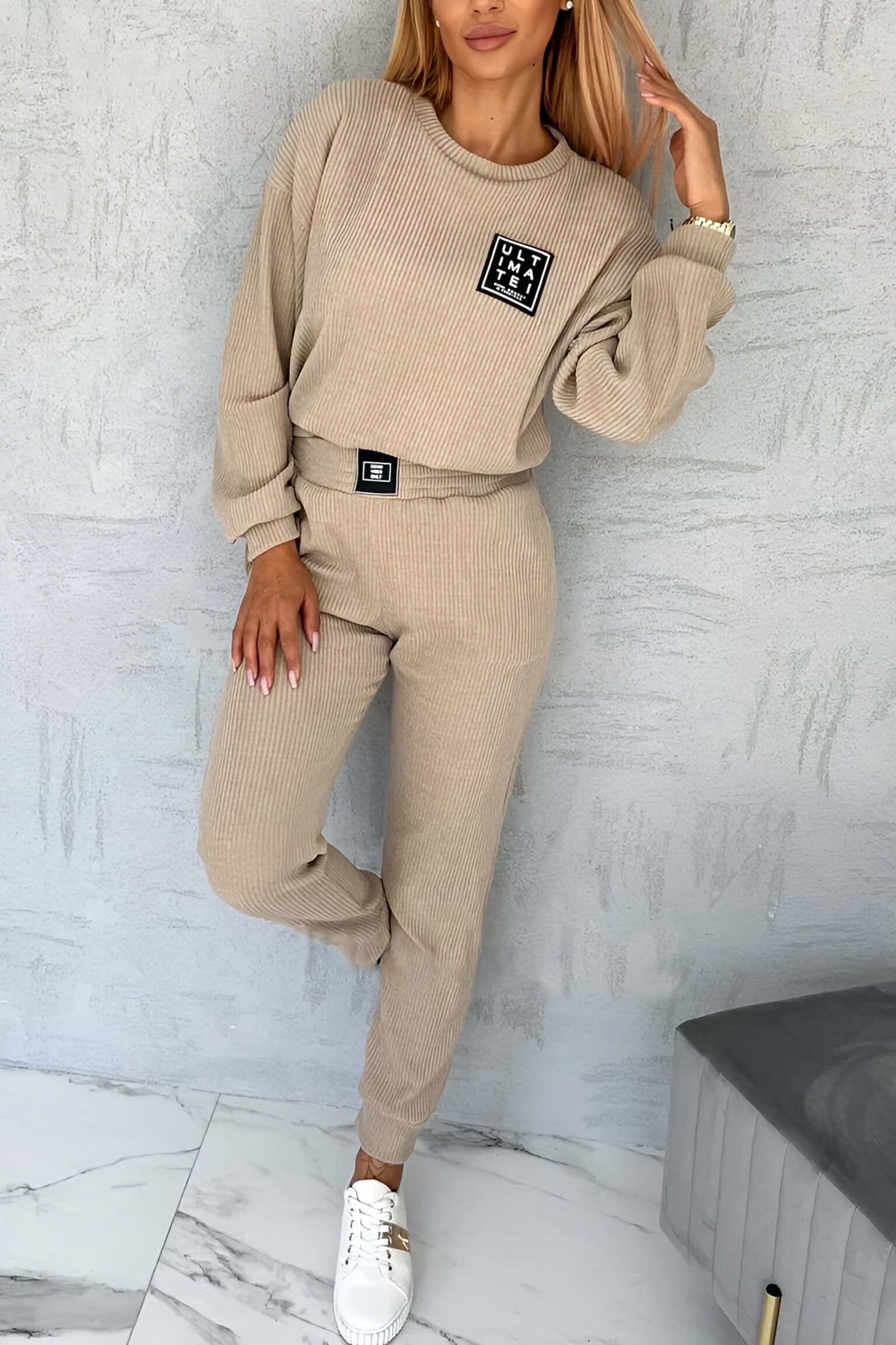 Women's casual solid color pit strip suit