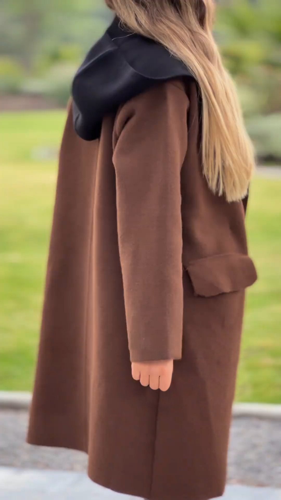 Women's Hooded Long Sleeve Contrast Color Long Coat