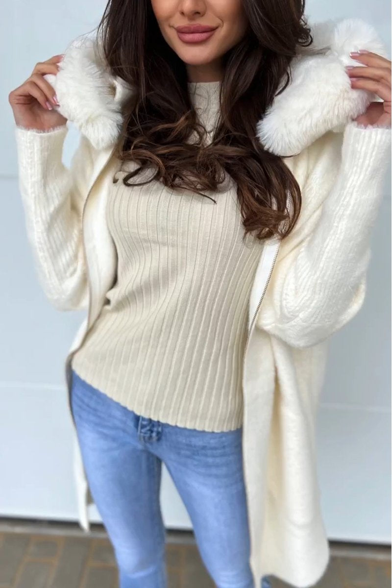 Women's Hooded Zipper Sweaters off-white