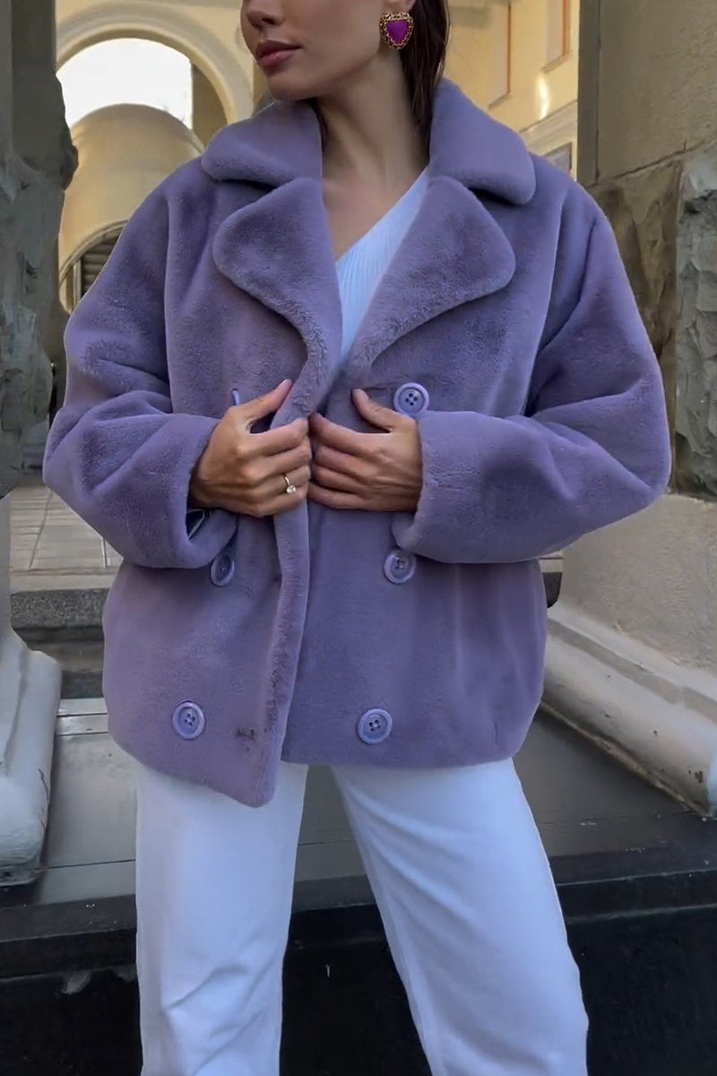 Women's Casual Lapel Plush Coat purple