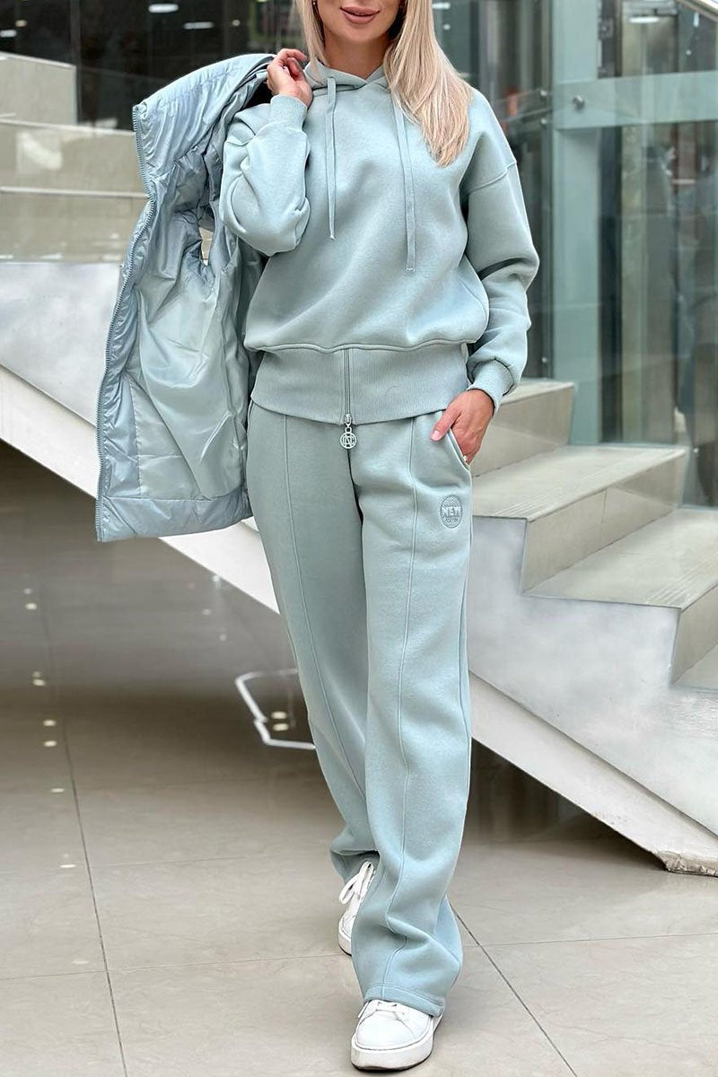 Women's Long Sleeve Hoodies Two Piece Set light-blue