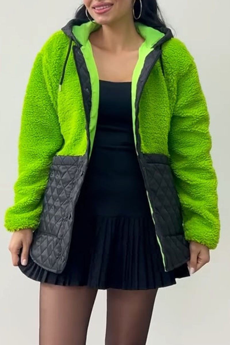 Women's Hooded Patchwork Plush Coat green