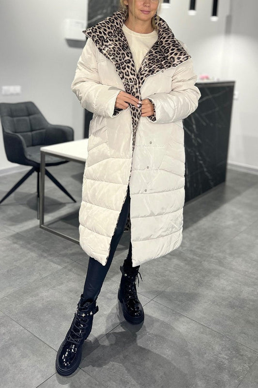 Women's Casual High Collar Long Thick Cotton Coat white