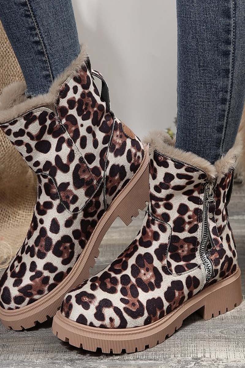 Women's velvet thickened warm mid-calf cotton boots Leopard Print