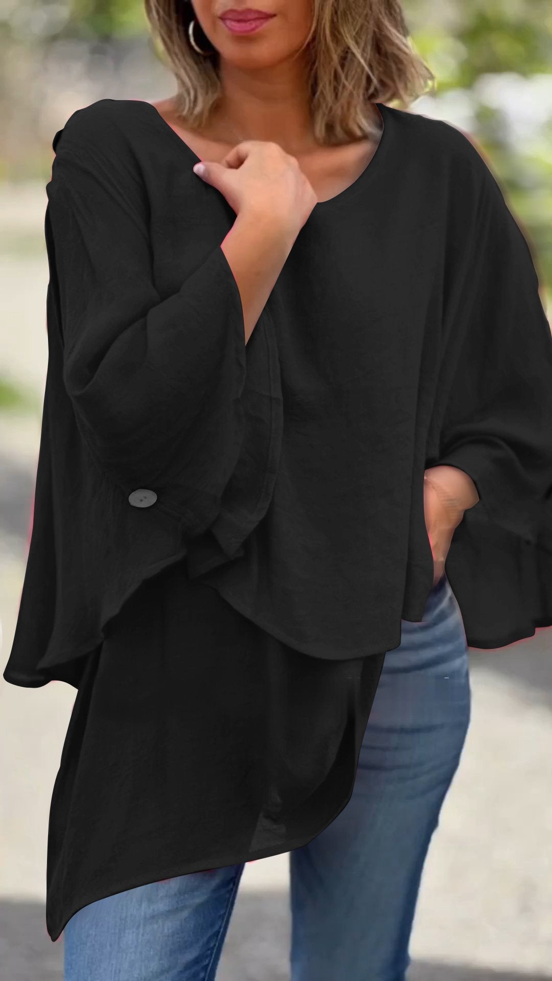 Chiffon Irregular Top Black