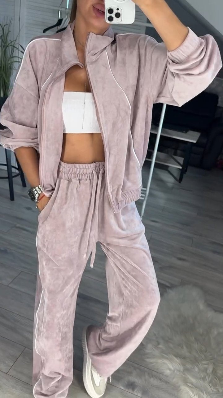 Women's Turtleneck Sweatshirt and Trousers Set pink