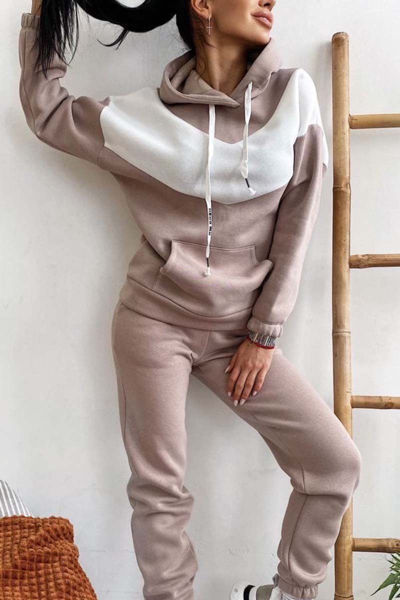 Women's Athleisure Contrast Color Sweatshirt Hooded Suit