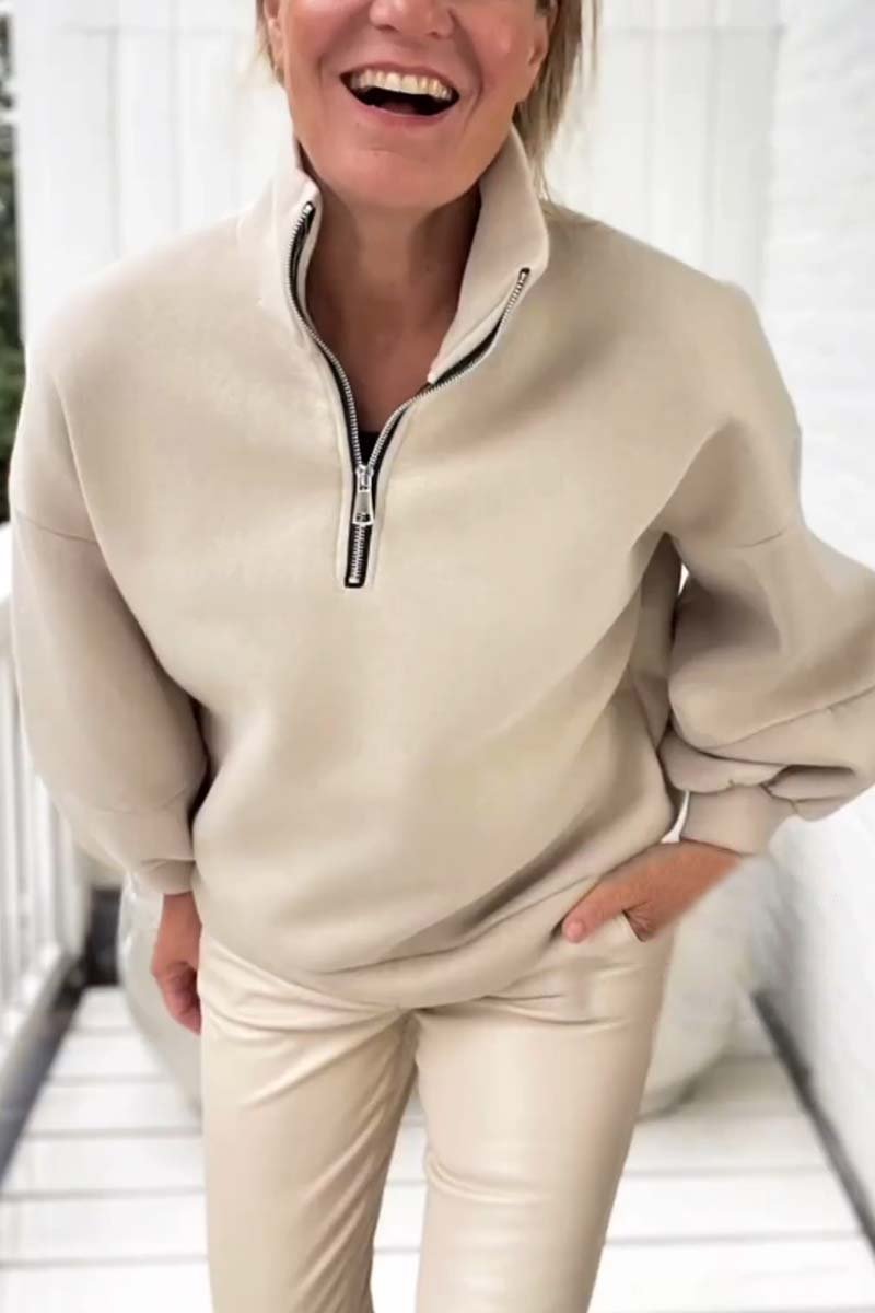 Women's Casual Half Zip Long Sleeve Crew Neck Pullover Sweatshirt