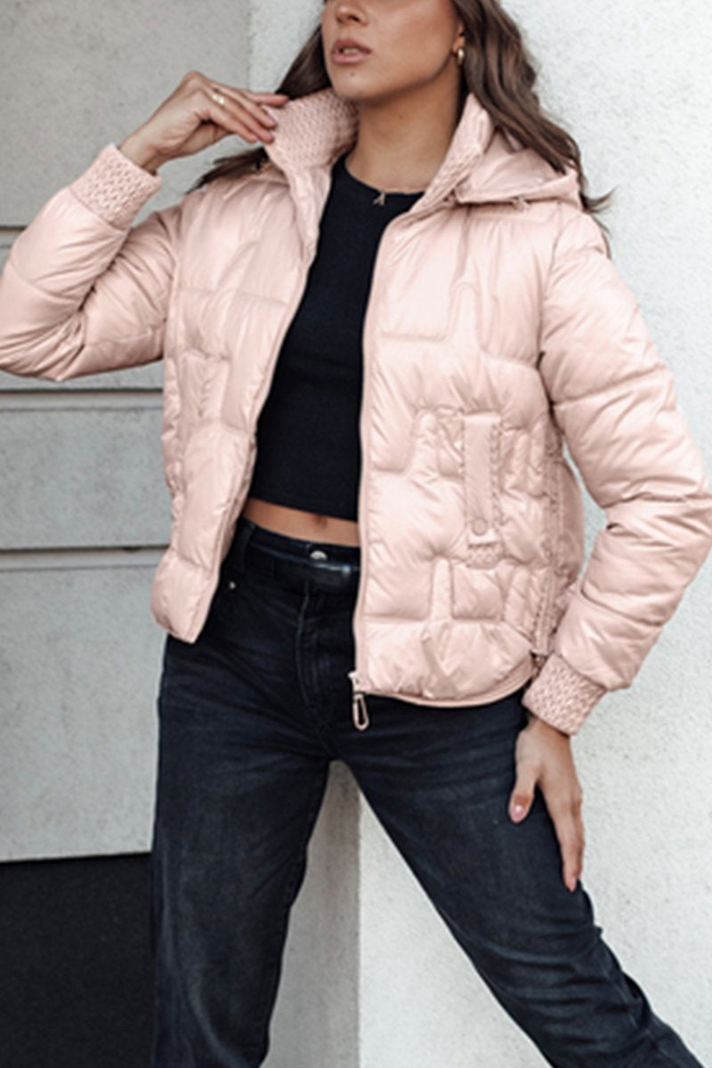 Women's Casual Hooded Short Coat pink