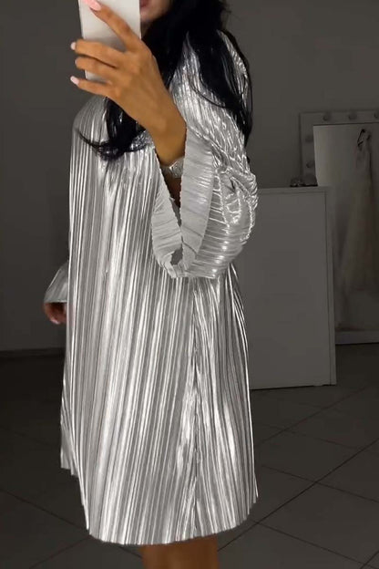 Women's Fashion Party Shiny Pleated Dress